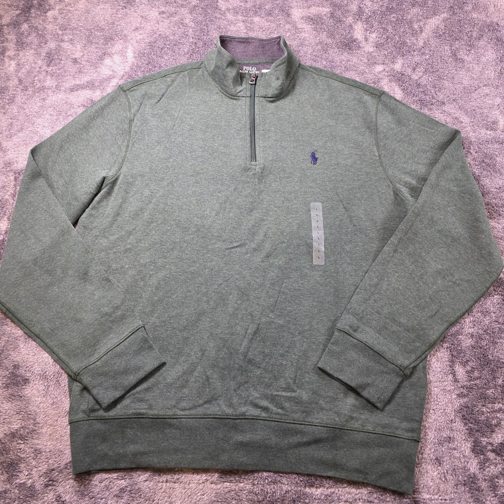 Polo Ralph Lauren Luxury Jersey‎ Quarter Zip Pullover Sweater Mens L Green